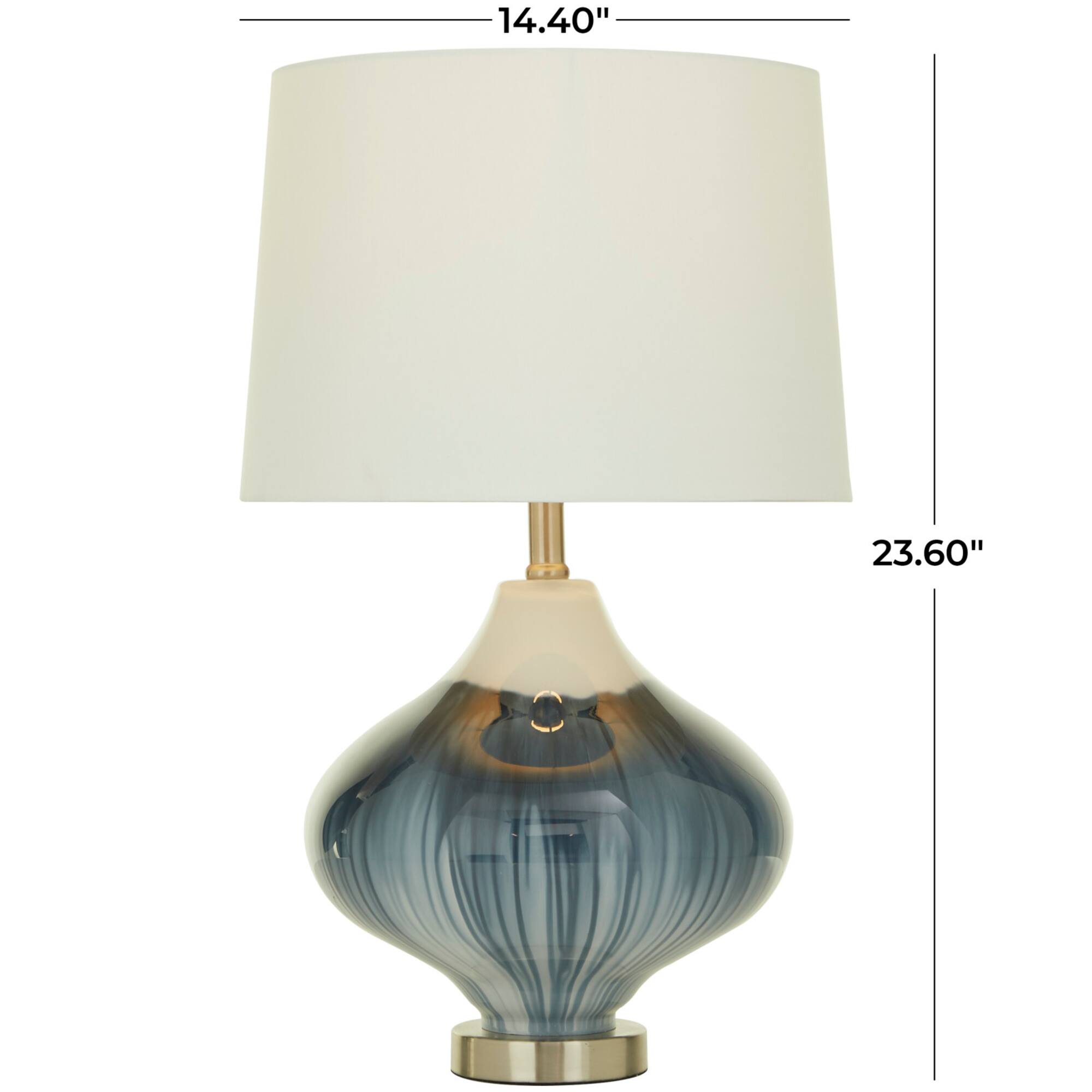 Blue Glass Gourd Style Base Table Lamp with Drum Shade 14" x 14" x 24"